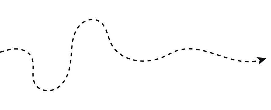 Long squiggly dashed line arrow vector - A curved dotted line with an arrow at one end.