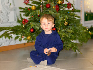 Toddler Sitting With Christmas Tree