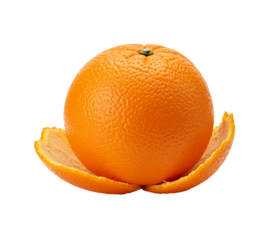 Fresh whole orange with peeled skin isolated on transparent background transparent background