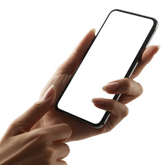 Close-up of hands holding modern smartphone with empty screen, photorealistic textures, soft natural lighting, lifestyle composition, editorial concept, 8k ultra high-resolution photography.