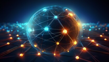 abstract 3d network of glowing spheres representing global ai connectivity