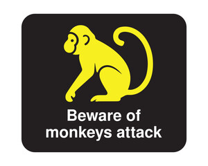 Professional Beware of Monkeys Attack Safety Sign - High Contrast Black and Yellow Primate Warning Vector