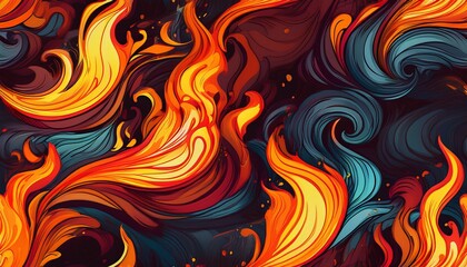 vibrant abstract fire seamless pattern with swirling flames and molten lava flowing in a dynamic dance fire seamless