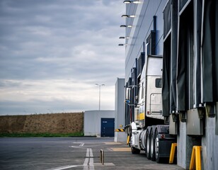 Naklejka premium Commercial vehicle at loading dock bay entrance