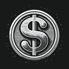 Engraved Dollar Sign Coin Illustration for Finance and Investment.