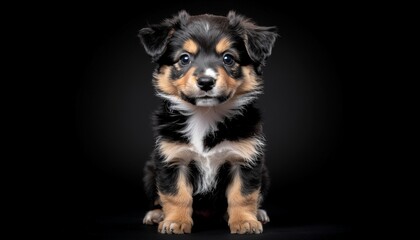 Small Puppy Portrait on Dark Studio Background