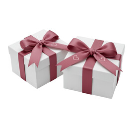 Obraz premium Two white gift boxes with pink satin ribbons and bows isolated on transparent background transparent background