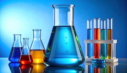Colorful Laboratory Glassware Symbolizing Scientific Exploration and Editorial Styling for Chemistry and Education