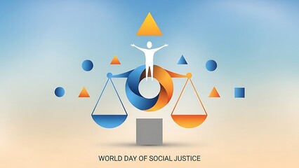World day of social justice illustration with scales and human figure on gradient background