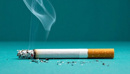 Burned Cigarettes with Smoke and Ash Symbolizing Addiction and Editorial Styling for Health Awareness and Risk