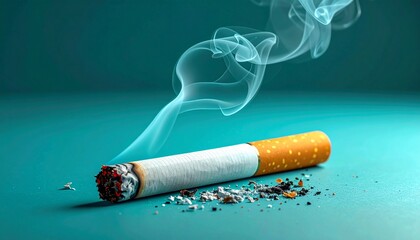 Burned Cigarettes with Smoke and Ash Symbolizing Addiction and Editorial Styling for Health Awareness and Risk