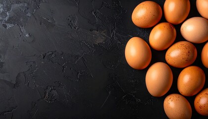 Brown Eggs Arranged on Dark Textured Background