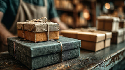 Packaging fulfillment small business operation, organized shipping and packing workflow, professional small business logistics, independent entrepreneur setup