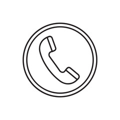 Line icon of a phone handset inside a simple circle ring.
