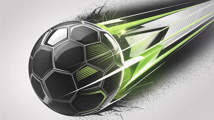 Ultra-realistic dynamic soccer illustration, hyper-speed carbon-fiber ball with glowing neon light trails,  motion energy particles, premium commercial sports branding.