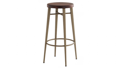 Metal and wood bar stool with four legs wooden seat isolated on a transparent background