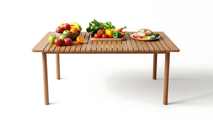Fresh fruit and vegetables on a wooden table setting