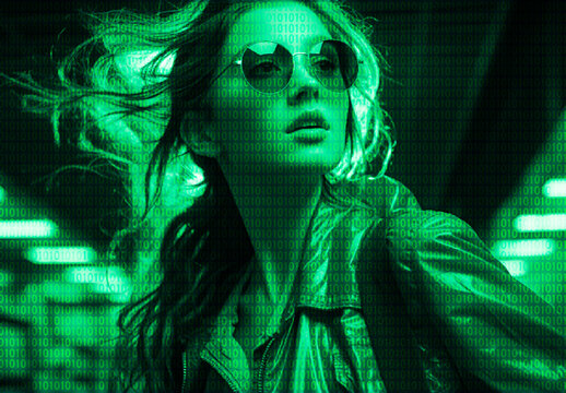 Green And Black Matrix Code Rain Photo Effect Digital Futuristic Portrait