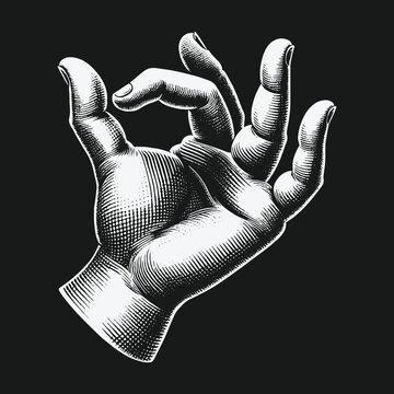Engraved Hand Gesture: Precision and Focus in Detailed Illustration.