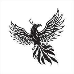 Obraz premium Phoenix bird rising wings mythical fire vector illustration