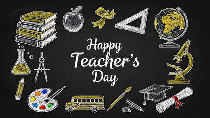 Happy teacher's day illustration with educational elements