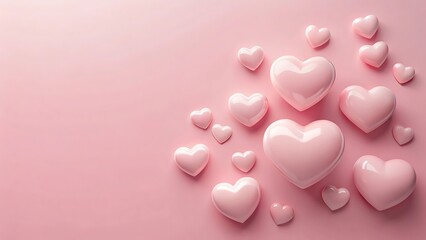 Fototapeta premium Light Pink Hearts on Solid Pink Background with Copy Space
