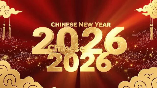 Golden 2026 Chinese New Year celebration background with red burst