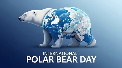 International polar bear day awareness image with polar bear and world map
