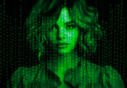 Green And Black Matrix Code Rain Photo Effect Neo Digital Portrait