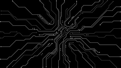 Fototapeta na wymiar Intricate motherboard pattern with pink and white pathways on dark surface, showcasing detailed technology network for modern digital projects and designs. Digital vector illustration