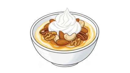 Creamy yogurt bowl with nuts and whipped topping