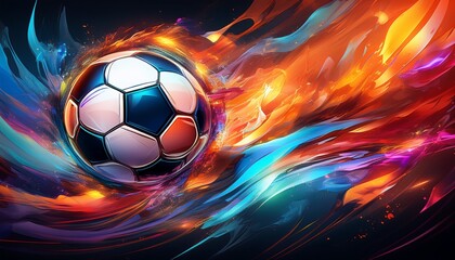 Fototapeta premium vibrant and dynamic abstract art featuring a soccer ball in motion perfect for sports and creativity themes