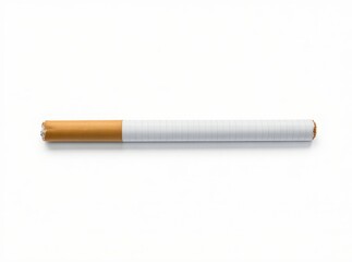 Close-Up of a Single White Cigarette with Brown Tip on White Background