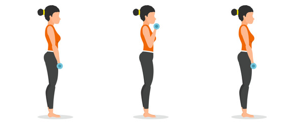 step by step women do dumbbell weight lifting exercises while standing