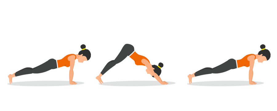 step by step woman doing straight arm plank to pike