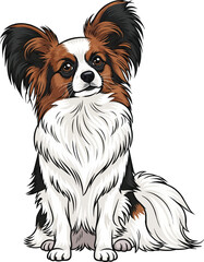 Papillon dog sitting tilting head cute curious stance facing front