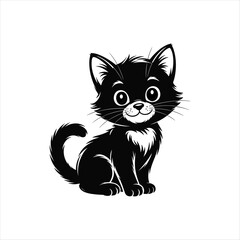 Obraz premium Cute Black Kitten Sitting Cartoon Vector Illustration Isolated on White Background