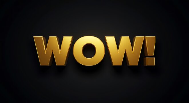 Golden wow exclamation mark on black background