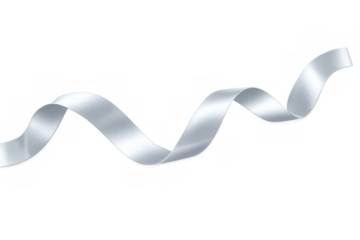 Elegant silver ribbon floating and twisting in a wavy, fluid motion, symbolizing luxury, celebration, and festive decoration