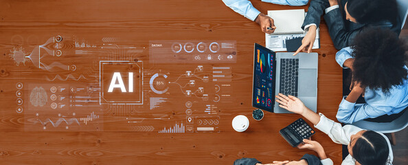 A futuristic AI dashboard for business intelligence. This platform showcases advanced data analytics, processing complex information into visual charts and graphs for strategic insights. Fermion