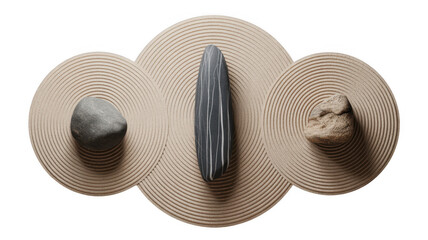 Three beige circles with stones and a gray stone isolated on a transparent background