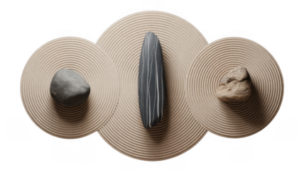 Three beige circles with stones and a gray stone isolated on a transparent background