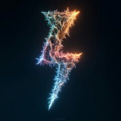 Stylized lightning bolt icon intricately inscribed fractal triangular patterns luminous with gradient pulse, vibrant playful yet symbolic of energy strongly diverging uniqueness absent figures.