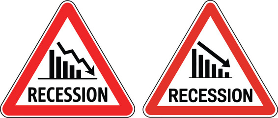 Economic Recession Warning Sign Icons with Downward Trend Graph