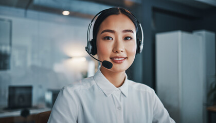 Friendly Customer Support Operator Wearing Headset in Office
