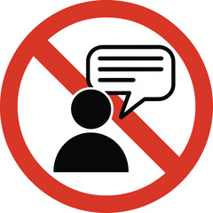 No Talking Prohibition Sign Icon with Person and Speech Bubble