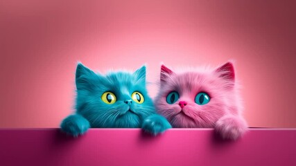 Two adorable baby kittens symbolizing love, set in a soft pastel, creative animal concept. A charming Valentine’s Day scene featuring a sweet little cat couple in a loving pet relationship.