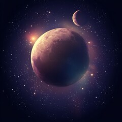 Naklejka premium Earth floating in space with the sun shining among stars and planets