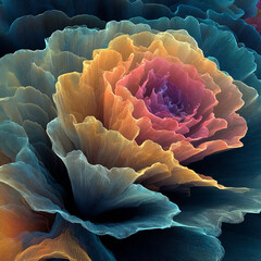 Surreal theme: infinite cascading rainbow fractal ribbons layered complexity forming decorative unique fresh wallpaper design.