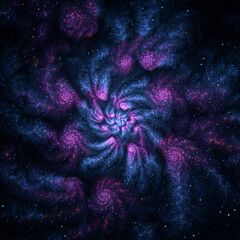 Surreal wallpaper design: swirling fractal spirals glowing neon blues and purples reaching seamlessly across infinite canvas pattern far more original than clich?(C).